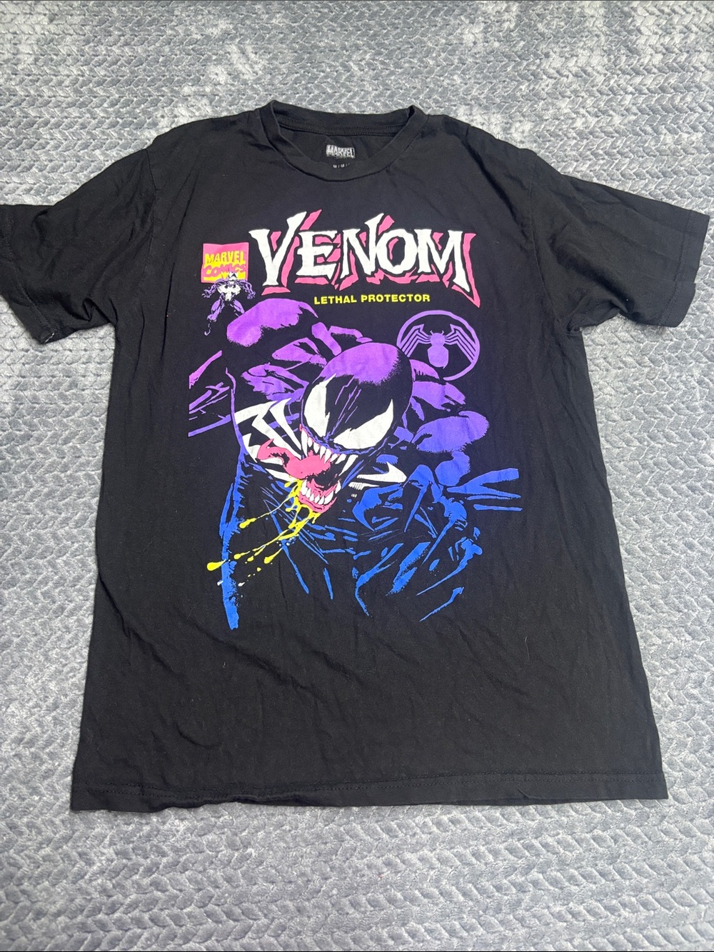 Marvel Venom Short Sleeve Tee - Black with Purple, Blue, Yellow & Pink Print